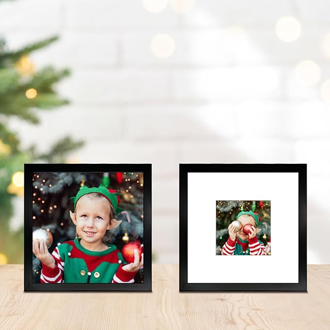 12x12 Picture Frame Set of 9, Display Pictures 8x8 with Mat or 12x12 without Mat, Multi Collage Gallery Square Photo Frames for Wall or Tabletop, Black