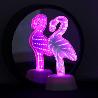 Infinite 3D Flamingo Sign Tunnel Mirror Light - Desktop Lamp, Party Home Decor, Kids Room Night Light