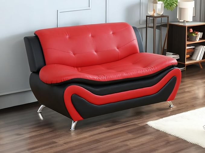 Leather Couches for Living Room, Living Room Couch Set, Sofa for Bedroom, Apartment, Living Room Furniture Sets (a-Leather Black&Red, Loveseat)