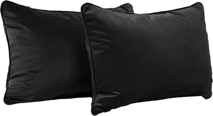 FDP 16" x 24" Velvet Rectangle Lumbar Pillow Set with Piping Decorative Throw Pillow for Home Dcor in Living Room, Bedroom or Lounge (2-Pack) - Onyx, 15160-350