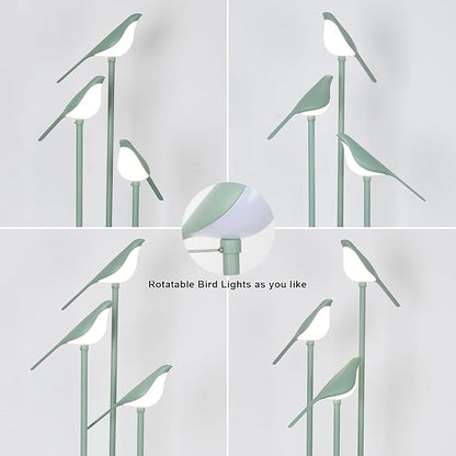 Bird Floor Lamp for Bedroom, Green Standing Lamps for Living Room, Corner Tall Lamp with Table, 3-Lights Vintage Floor Lamp, Modern Stand Up Lamp for Office, Girls Room, Unique Bird Lamps