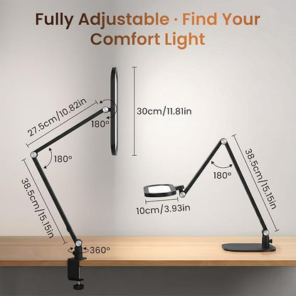 LIONVISON LED Desk Lamp for Home Office: Eye-Caring Clamp & Stand Double Side Desk Light with Remote & Memory - Stepless Dimming & Color Adjustable Table Lamps for Zoom Study Video Conference