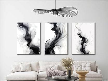 Black White Abstract Wall Art Decor Set of 3 Modern Wall Art Minimalist Canvas Wall Decor Black White Abstract Prints Modern Pictures Minimalist Artwork for Room Bedroom 12x16 Inch Ready to Hang