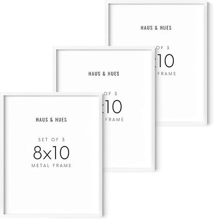 HAUS AND HUES 8x10 White Aluminum Frame Set of 3 - Modern Wall Display, Lightweight & Minimalist (White Aluminum Frames)