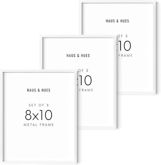 HAUS AND HUES 8x10 White Aluminum Frame Set of 3 - Modern Wall Display, Lightweight & Minimalist (White Aluminum Frames)