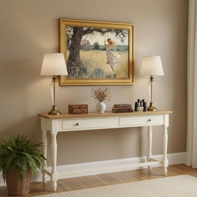 Vintage Gold Framed Canvas Wall Art, Swing Girl Poster Artwork, Country Landscape Print Picture, English Cottage Wildflorals Painting Wall Decor, for Living Room, Bedroom, Home Decoration, 9x11in