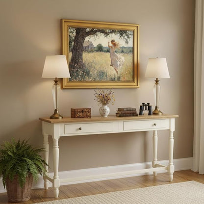 Vintage Gold Framed Canvas Wall Art, Swing Girl Poster Artwork, Country Landscape Print Picture, English Cottage Wildflorals Painting Wall Decor, for Living Room, Bedroom, Home Decoration, 9x11in