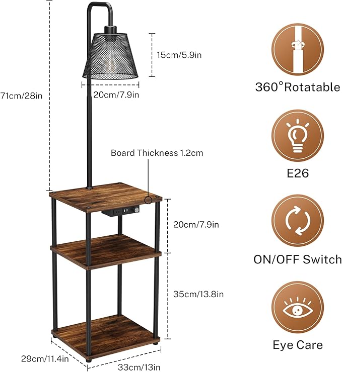 Floor Lamp with Table, Side Table with USB Charging Port and Outlet, Modern Bedside Nightstand End Table with Floor Light for Living Room, Bedroom, Guest Room, Bulb Included, 2 Pack