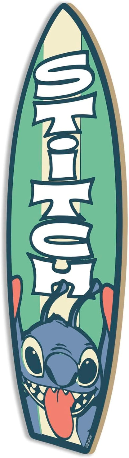 Open Road Brands Disney Lilo and Stitch Surfboard Wood Wall Art - Small Stitch Sign for Tropical Decor