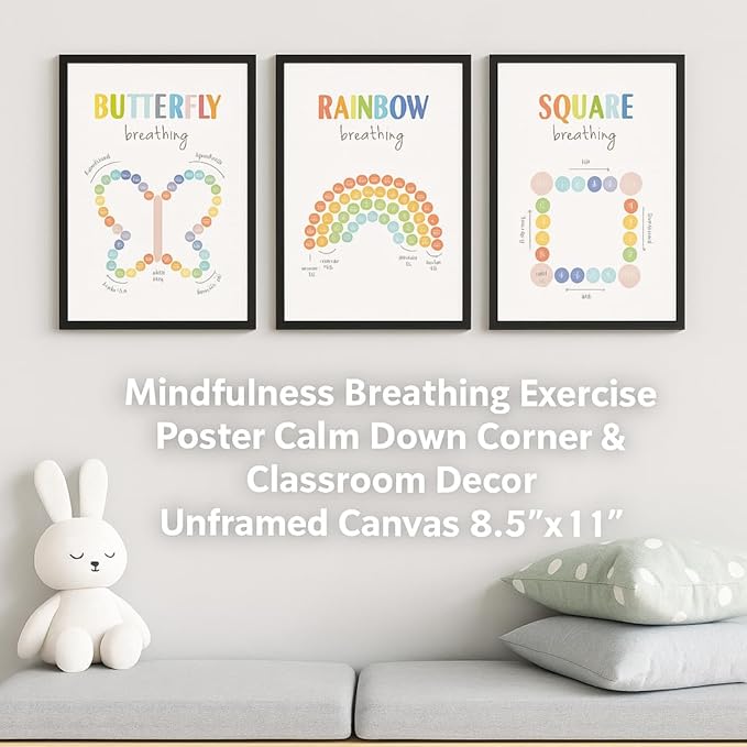 ajdvart Mindfulness Breathing Exercise Poster, Calm Down Corner & Classroom Decor, Breathing Exercise Poster for Therapy Office & Mental Health Wall Art Educational Tool Unframed Canvas 8.5"x11"
