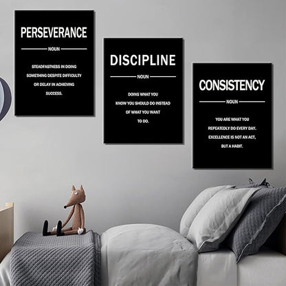 Motivational Wall Decor Perseverance Discipline Consistency 3 Pieces Inspirational Office Posters Positive Picture Prints Artwork for Modern Home Bedroom Gym Classroom Ready to Hang [36''W X 16''H]