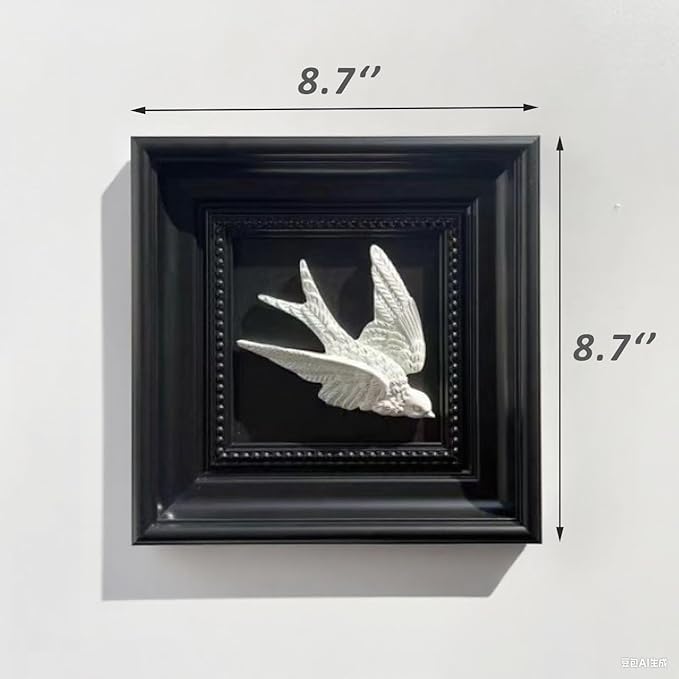 Bergamot 3D Plaster Swallow Wall Art Decor in Elegant Black Frame – 8.67" x 8.67" Bird Wall Sculpture, Timeless Home Accent for Living Room, Bedroom & Office