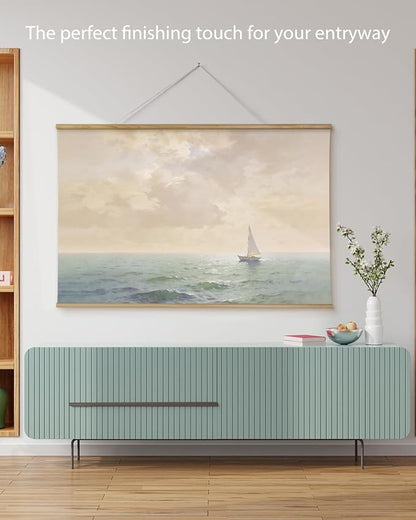 ARPEOTCY Extra Large Vintage Framed Wall Art, 36x54 Inch Ocean Coastal Sailboat Seascape Hanging Canvas Prints Scroll Wall Art Decor for Living Room Bedroom, Retro Scenery Pictures Above of Bed