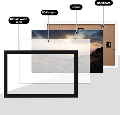 KINLINK 8.5x14 Picture Frame Black, Solid Wood Frames with Acrylic Plexiglass, Tabletop and Wall Display Photo Frame, Set of 4