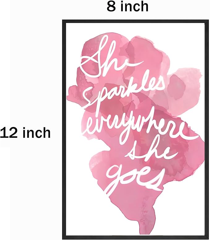 Set of 4 Framed Motivational Wall Art Quote Pink Woman's Room Home Decor, Canvas Painting Posters Print Pictures Positive Words for Office Bedroom Decoration