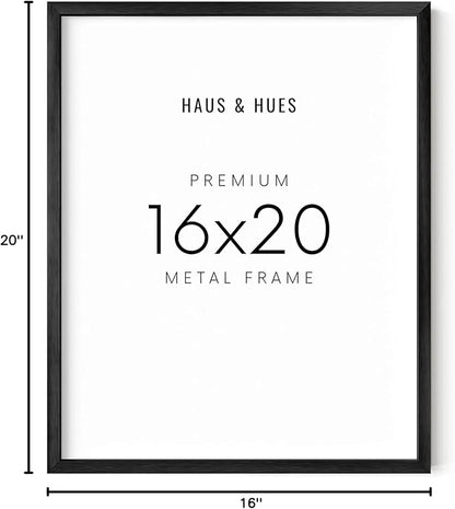 HAUS AND HUES Black Metal Picture Frame, 16x20 inches, Premium Quality, Wall Mount, Picture Frame for Wall, Modern Style, Black