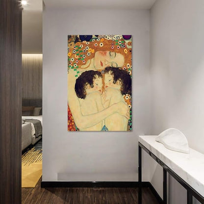 Mother Love Twin Baby Canvas Paintings Wall Art Decor for Living Room Gustav Klimt Nordic Style Posters Printing Pop Art Pictures Stretched and Framed Ready to Hang Home Decoration(24''W x 36''H)