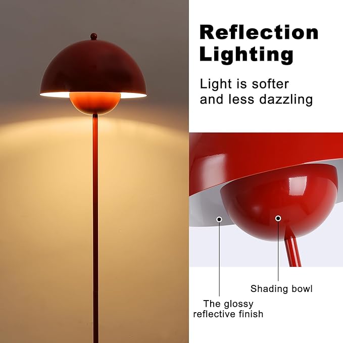 COSYLUX Modern Floor Lamp for Living Room, Industrial Tall Standing Lamp for Bedroom, Metal Shade Reflecting Light Reading Floor Lamp for Office, Nursery Room, Corner(Burgundy/Dark Red)