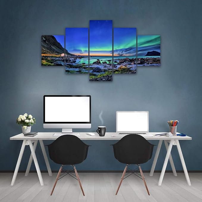 Aurora Scenery Painting on Canvas Prints Mountains-Landscape Poster Aurora Borealis Canvas Wall Art Prints Painting Artwork for Living Kids Room Office Wall Decoration Framed(70Wx40H)