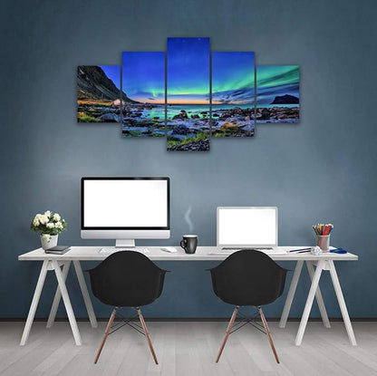 Aurora Scenery Painting on Canvas Prints Mountains-Landscape Poster Aurora Borealis Canvas Wall Art Prints Painting Artwork for Living Kids Room Office Wall Decoration Framed(70Wx40H)