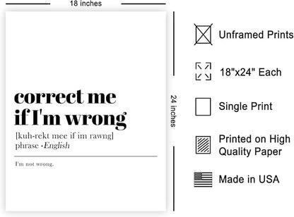 Poster Master Typography Poster - Retro Dictionary Print - Correct Me If I'm Wrong Definition, Book Page, Funny - Gift for Colleague, Friend - Wall Decor for Home, Office, 18x24 Unframed Wall Art