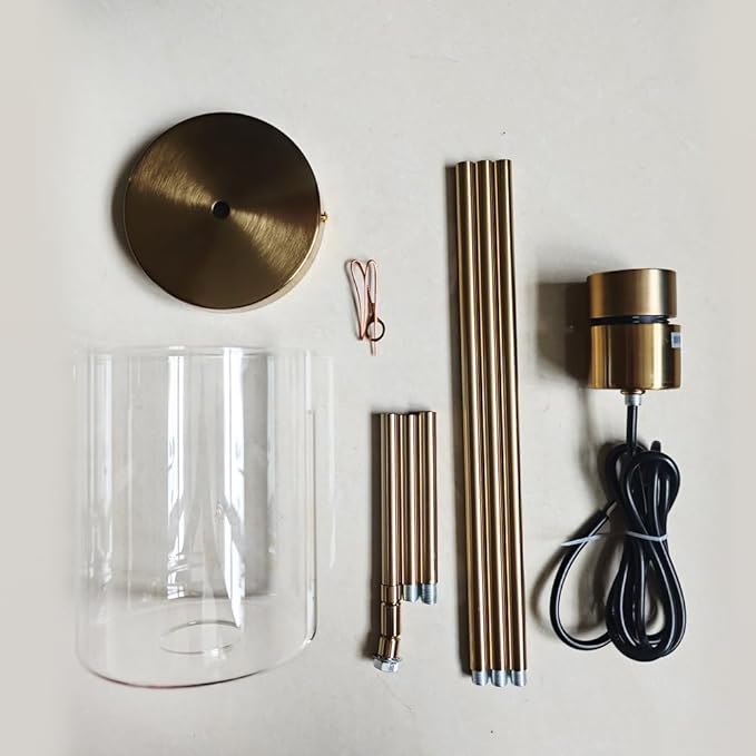 Brass Pendant Light for Kitchen Island 1 Pack, Modern Gold Hanging Light with Adjustable Rod, Farmhouse Brass Pendant Lighting for Dining Room Sink, Brass Rod Ceiling Hanging Light Fixture