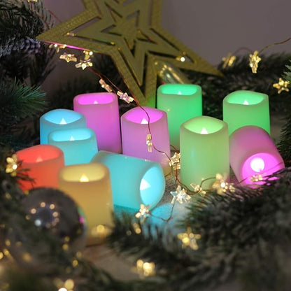 Color Changing Flameless Votive Candles with Remote and Timer, Battery Operated White LED Flickering 12 Pack Halloween Christmas Decor (1.5 x 2 Inches)
