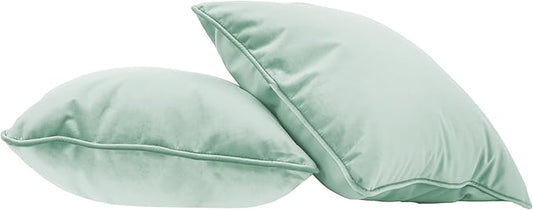 FDP 18" x 18" Velvet Square Pillow Set with Piping; Decorative Throw Pillow for Home Décor in Living Room, Bedroom or Lounge (2-Pack) - Aloe, 15158-347