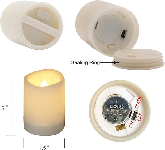 Outdoor Waterproof Flameless Votive Candles with Timer, Battery Operated LED Tealight Flickering Candles Warm Light Set of 12 Wedding Party Decor Plastic Candle(1.5 x 2 Inches)