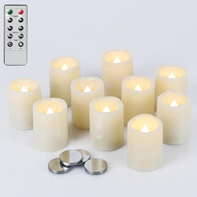 Flameless Flickering LED Votive Candles with Remote, Battery Operated TeaLights Battery Included,Warm White Light 1.5 x 2 inch Set of 10 for Christmas Decoration