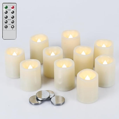 Flameless Flickering LED Votive Candles with Remote, Battery Operated TeaLights Battery Included,Warm White Light 1.5 x 2 inch Set of 10 for Christmas Decoration