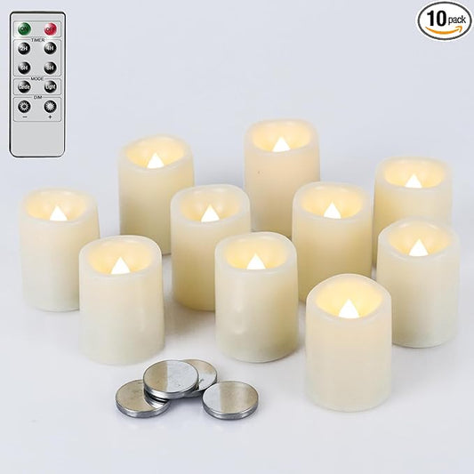Flameless Flickering LED Votive Candles with Remote, Battery Operated TeaLights Battery Included,Warm White Light 1.5 x 2 inch Set of 10 for Christmas Decoration