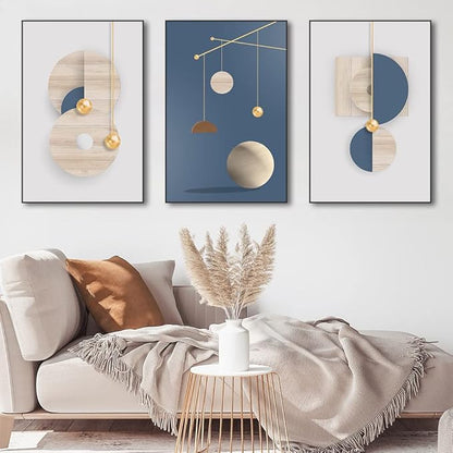 MPLONG Wall Art 3 Pieces Framed Wall Art Canvas Print Set Minimalist Medieval Geometric Circle Abstract Illustration Modern Wall Art Decor Multicolor Living Room Bedroom Office 16"x 24"x 3 Panels