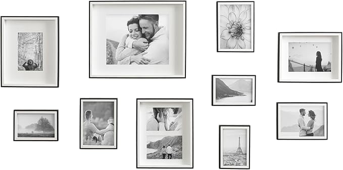 Kate and Laurel Gibson Transitional Picture Frame Set; Set Of 10; Varying Sizes; Black and White; Two-Tone Wall Frame Set Collection with Hanging Template for Gallery Wall Picture Frame Display