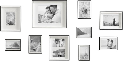 Kate and Laurel Gibson Transitional Picture Frame Set; Set Of 10; Varying Sizes; Black and White; Two-Tone Wall Frame Set Collection with Hanging Template for Gallery Wall Picture Frame Display