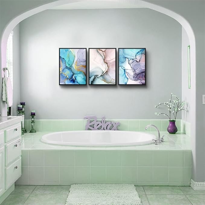 MHARTK66 Abstract Wall Art for Bedroom Wall Decor for Living Room Office Decor Abstract Colorful Painting 3 Piece Bathroom Framed Canvas Art Prints Ready to Hang Kitchen Wall Pictures Home Decor