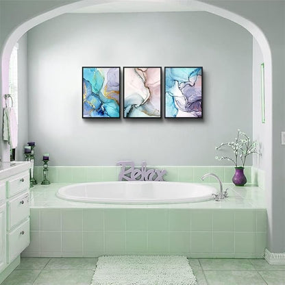 MHARTK66 Abstract Wall Art for Bedroom Wall Decor for Living Room Office Decor Abstract Colorful Painting 3 Piece Bathroom Framed Canvas Art Prints Ready to Hang Kitchen Wall Pictures Home Decor