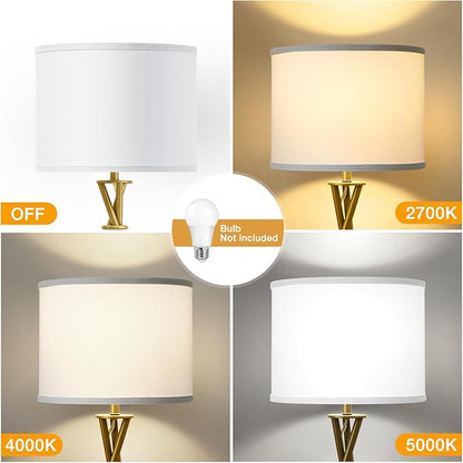 Gold Tripod Floor Lamp, 61”Tall Floor Lamps, Standing Lamp with Rotary Switch, Modern Floor Lamp Simple Design with White Shade, Floor Lamps for Living Room, Bedroom, Office, Without Bulb