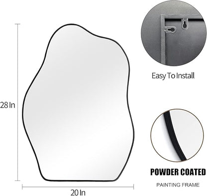 POZINO Irregular Mirror, 28"x20" Asymmetrical Wall Mirror, Modern Odd Shaped Mirrors, Abstract Frameless Mirrors for Wall Decor Living Room Bathroom Bedroom Entryway, Hangs Vertically or Horizontally