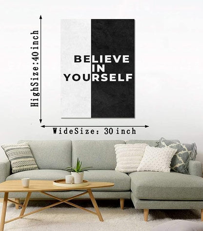 Large Size Inspirational Office Canvas Wall Art Wall Pictures Black White Inspiring Office Home Artwork Positive Quotes Believe in Yourself Wooden Framed Easy to Hang-28inch x 44 inch