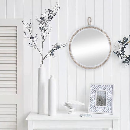 Small Decorative Mirror 11.4'' Round Hanging Mirror for Wall Nautical Rope Mirror for Bathroom Office Living Room All Occasions, White Accent 2