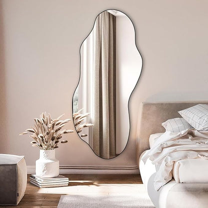 POZINO Irregular Frameless Wall Mirror, 47.2"x21" Asymmetrical Aesthetic Mirror, Modern Organic Shape Decorative Mirror for Living Room Bedroom Entryway Hallway, Horizontal or Vertical Hanging