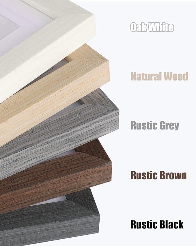 Egofine 8x8 Picture Frames Made of Solid Wood with Plexiglass, Display Pictures 4x4/6x6 with Mat or 8x8 Without Mat Set of 4 for Tabletop and Wall Mounting, Light Grey