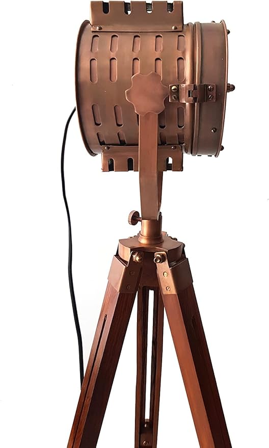 45" Hollywood Vintage Industrial Nautical Mid Century Modern Spotlight Floor Lamp with Tripod Stand - Nautical Searchlight for Office, Cinema, Living Room, and Studio Décor - Adjustable & Stylish