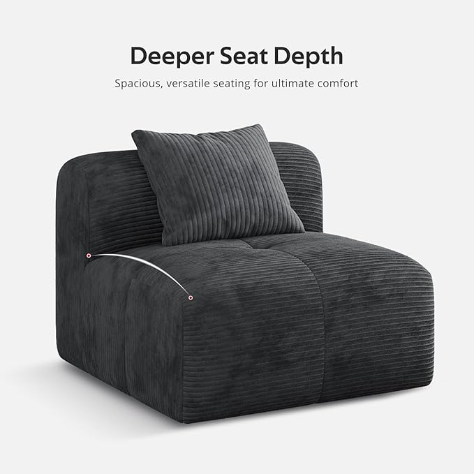 Modern L-Shaped Modular Sectional Sofa for Living Room，Oversized 3-Seater Couch with Deep Seat and Movable Ottoman – No Assembly,Comfortable Suede Fabric Boneless Sofa (Dark Gray)