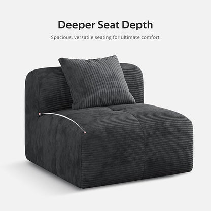 Modern L-Shaped Modular Sectional Sofa for Living Room，Oversized 3-Seater Couch with Deep Seat and Movable Ottoman – No Assembly,Comfortable Suede Fabric Boneless Sofa (Dark Gray)