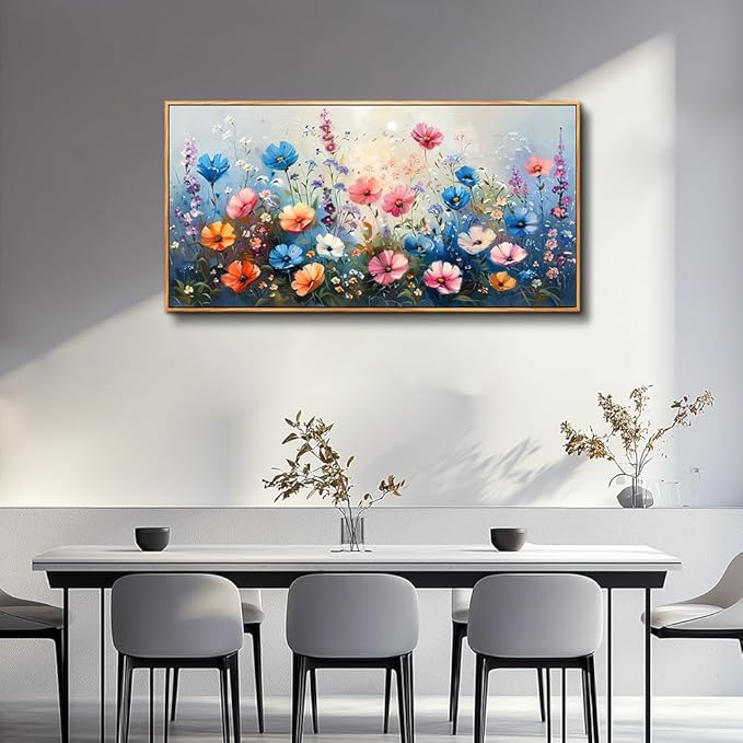 QIYILEXWART Large Wall Art For Living Room Canvas Wall Decor For Bedroom Watercolour Painting Office Decoration Colorful Flowers Wall Picture Artwork Ready To Hang Home Decor Wood Framed