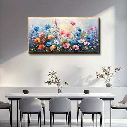 QIYILEXWART Large Wall Art For Living Room Canvas Wall Decor For Bedroom Watercolour Painting Office Decoration Colorful Flowers Wall Picture Artwork Ready To Hang Home Decor Wood Framed