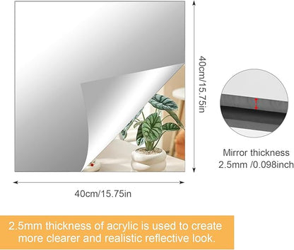 16x16 in Acrylic Mirror Sheet for Wall, 2.5mm Thick Unbreakable Non Glass Body Mirror Tile Self Adhesive Mirror Stickers Rectangular Wall Mirror for Bathroom Bedroom Home Gym Door Decor