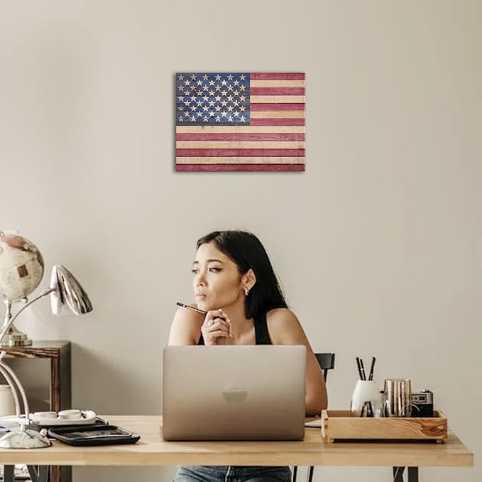 Berlun American Flag Wall Decor - Vintage Patriotic USA Flag Canvas Wall Art for Indoor Rustic Farmhouse Home Decor, 4th of July Independence Day Decoration, for Veterans Day AL-12 ﻿